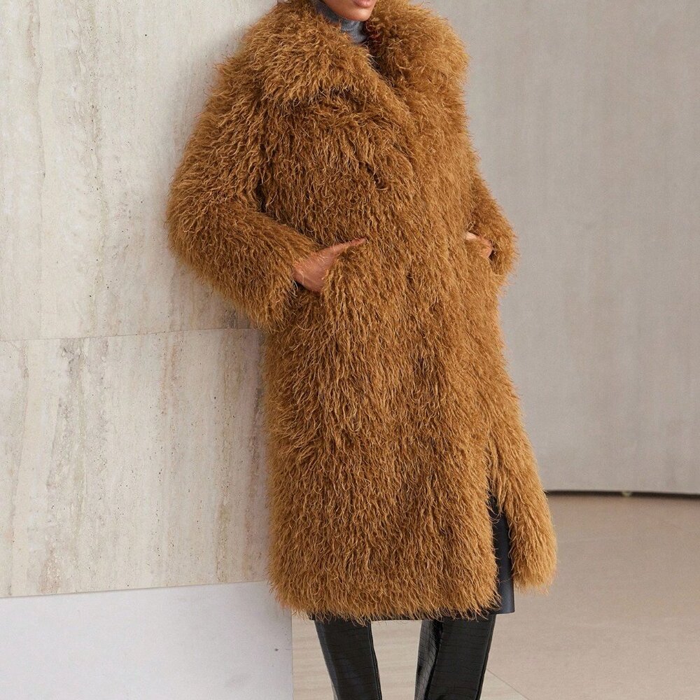 Brown Casual Women's Fluffy Long Faux Fur Coat - Picture 7 of 8